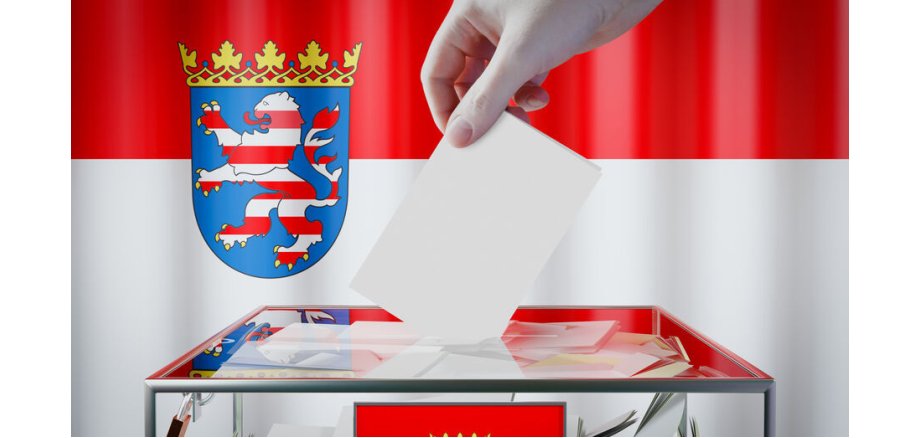 Hesse flag, hand dropping ballot card into a box - voting/ elect